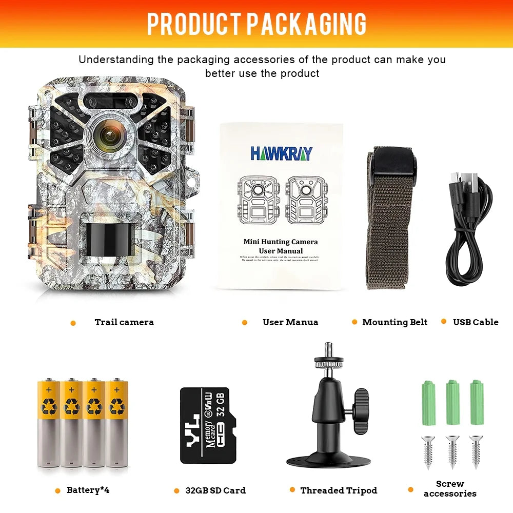 30MP 2K Infrared Night Vision Waterproof Trail Camera with 120° Wide Angle Lens P59836