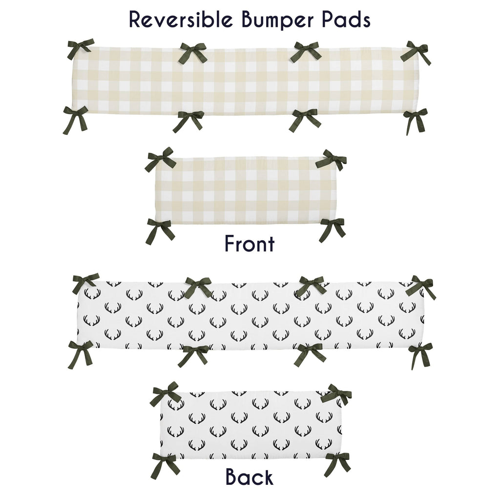 Green Beige Deer Buffalo Plaid Check Woodland Camo Camouflage 9-Piece Crib Bedding Set Q290