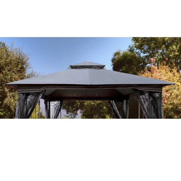 Gray 10 x 10 Ft Patio Gazebo Replacement Canopy Top Fabric B53884