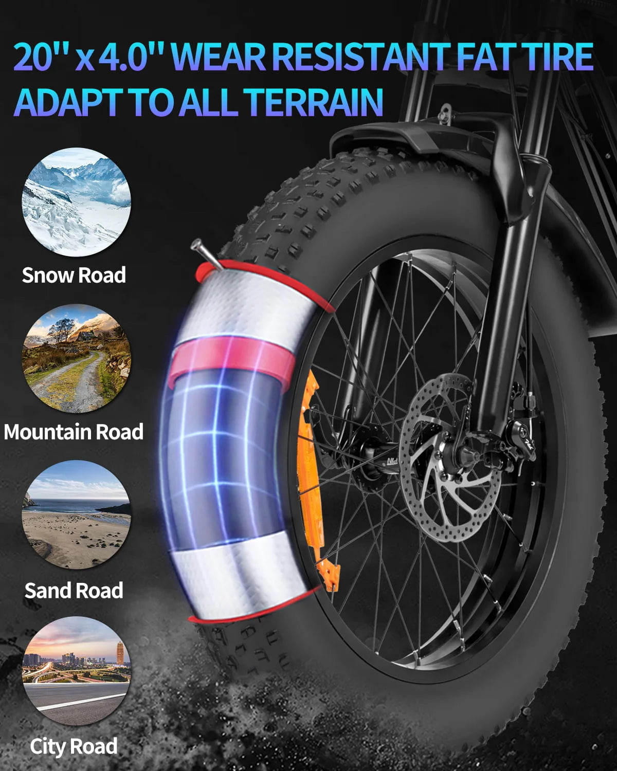 20 Fat Tire 1000W Electric Bike with Removable Battery O46353