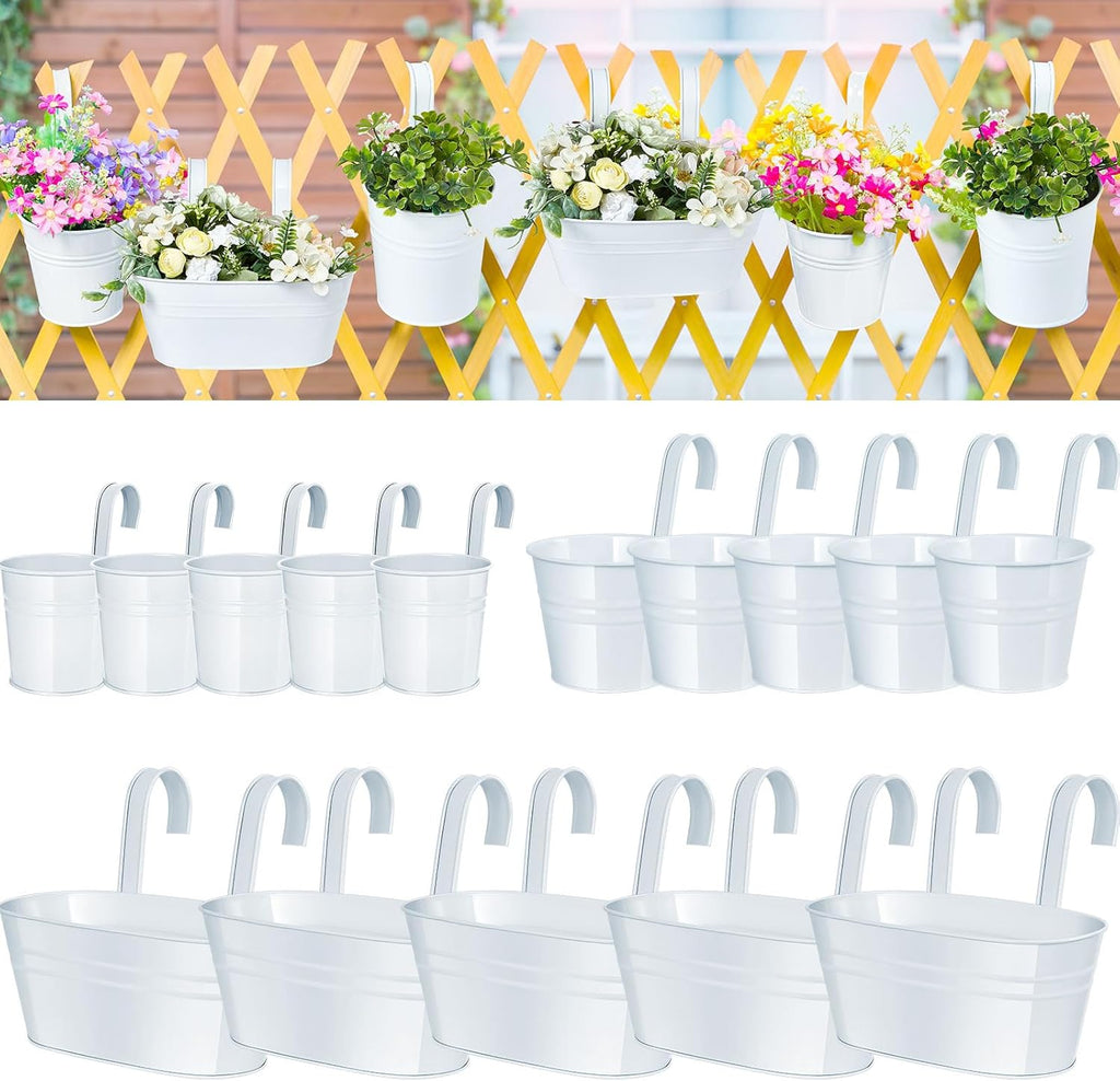 15 Pcs White Oval Hanging Flower Pots with Detachable Hooks G1243