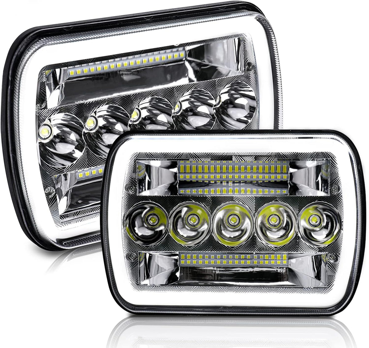 2PCS Led Headlight Rectangle 5x7 7x6 Inch High Low Beam White Amber DRL O487450
