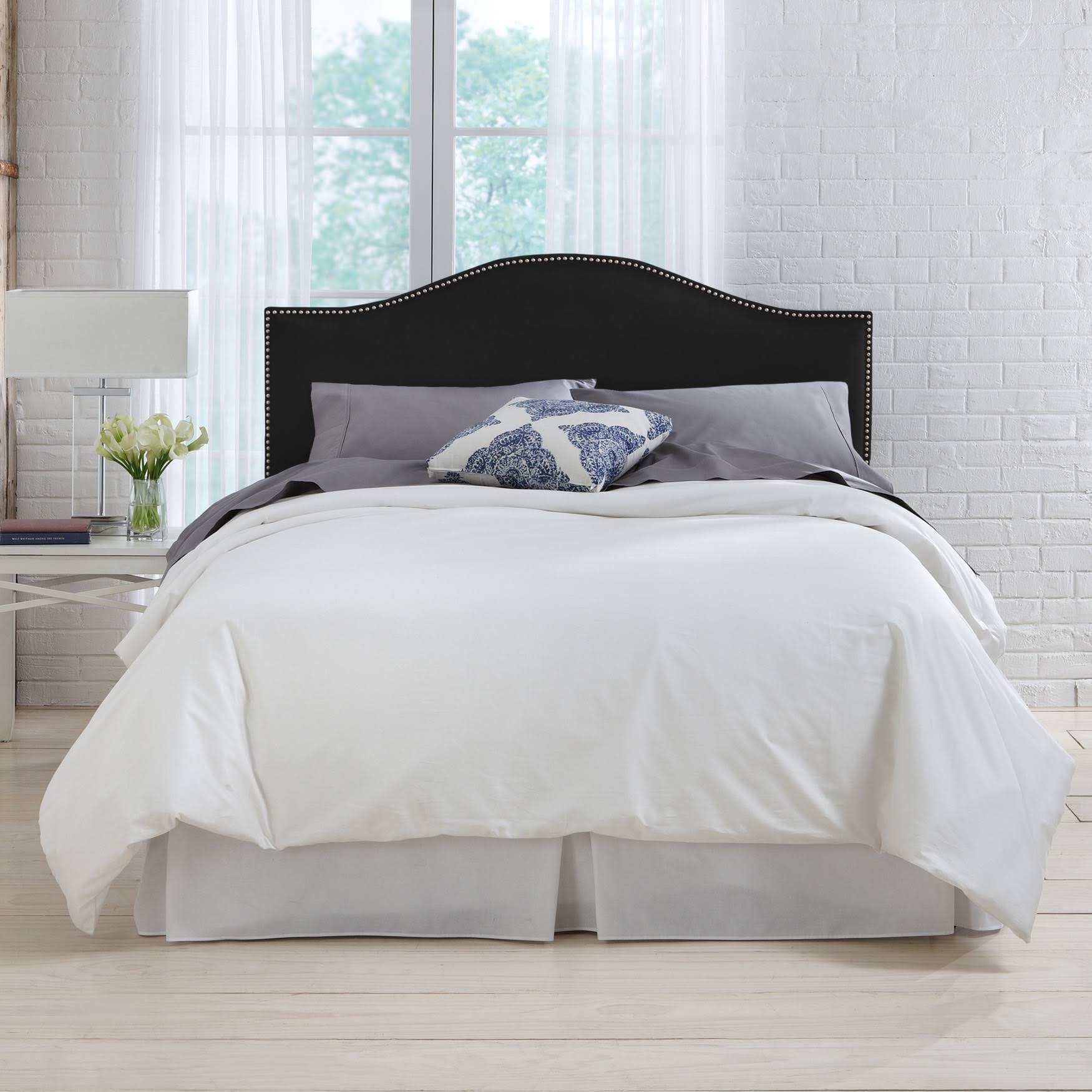 Queen Premier Black Microsuede Nail Button Headboard N813