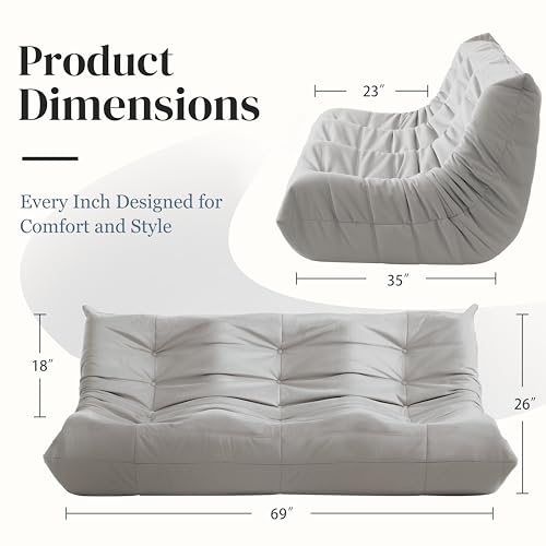 3-Seater Beige Suede Microfiber Bean Bag Chair M89416