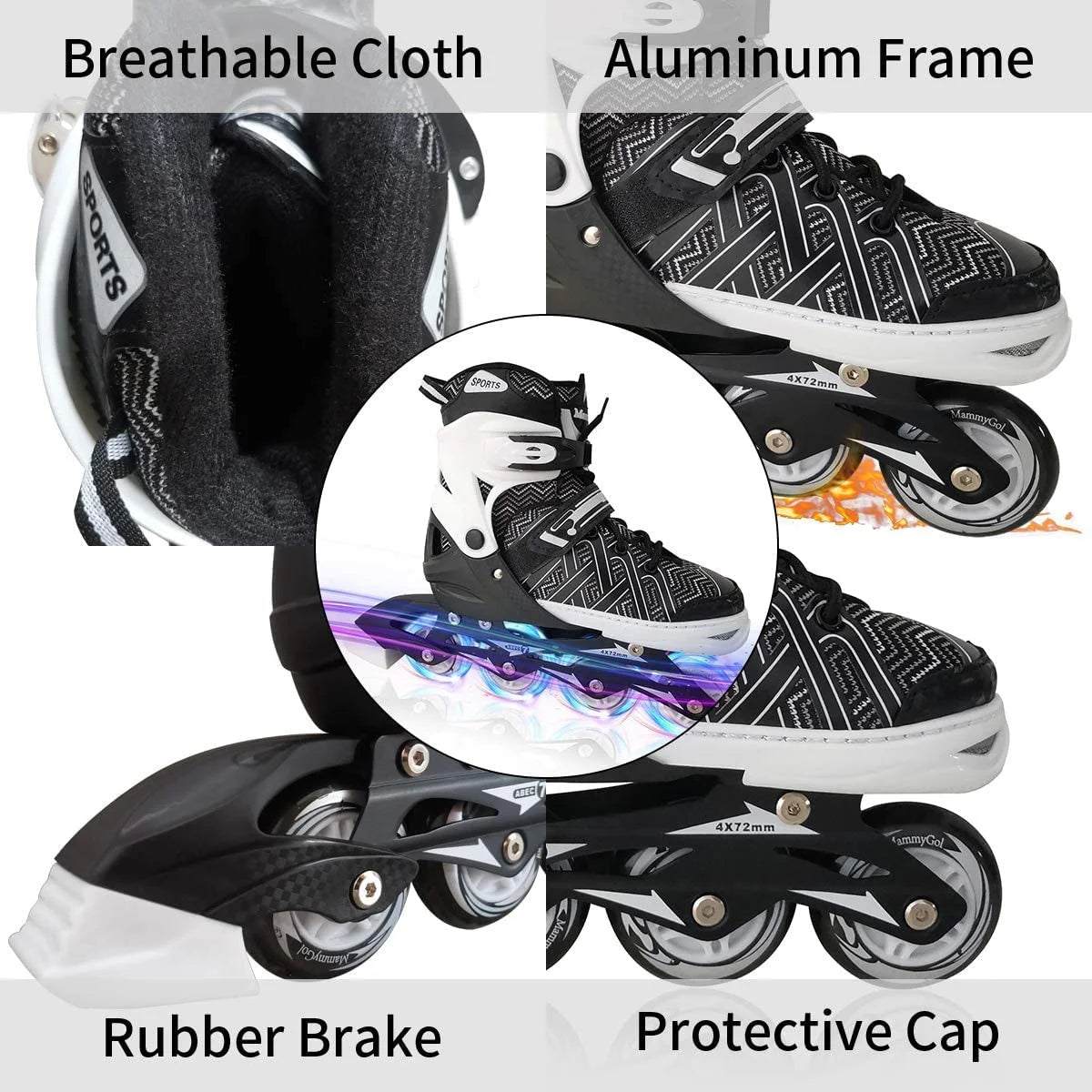 Black Adjustable Kids Inline Skates L32189
