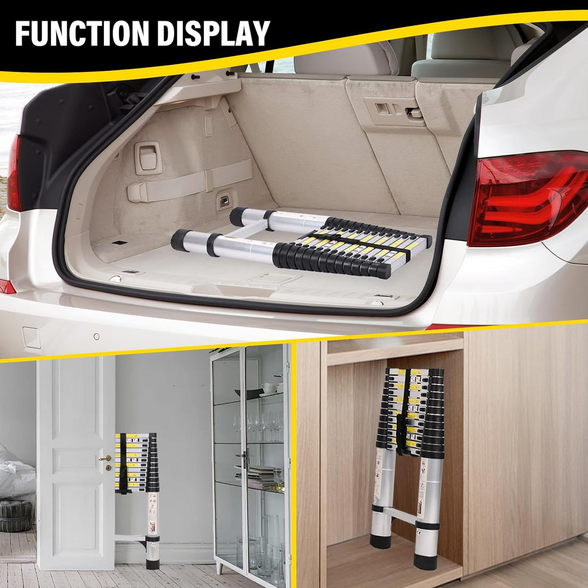 14.5FT Telescoping Aluminum Extension Ladder with Triangular Stabilizer E76667