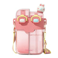 Pink Cartoon Double Layer Water Bottle with Straw R8780