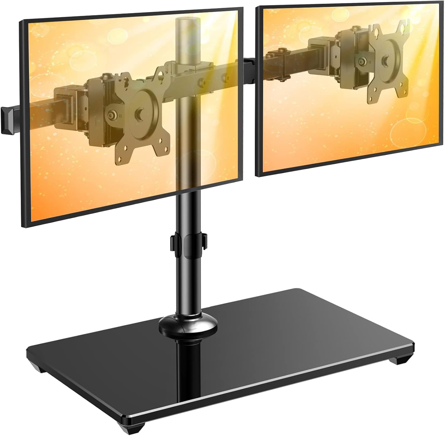 Dual Monitor Stand with Glass Base, Height Adjustable Two Arm Monitor Mount, Heavy Duty, Pack of 2 D95184
