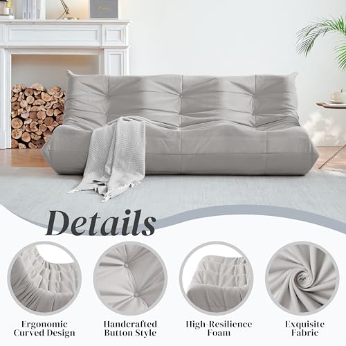 3-Seater Beige Suede Microfiber Bean Bag Chair M89416