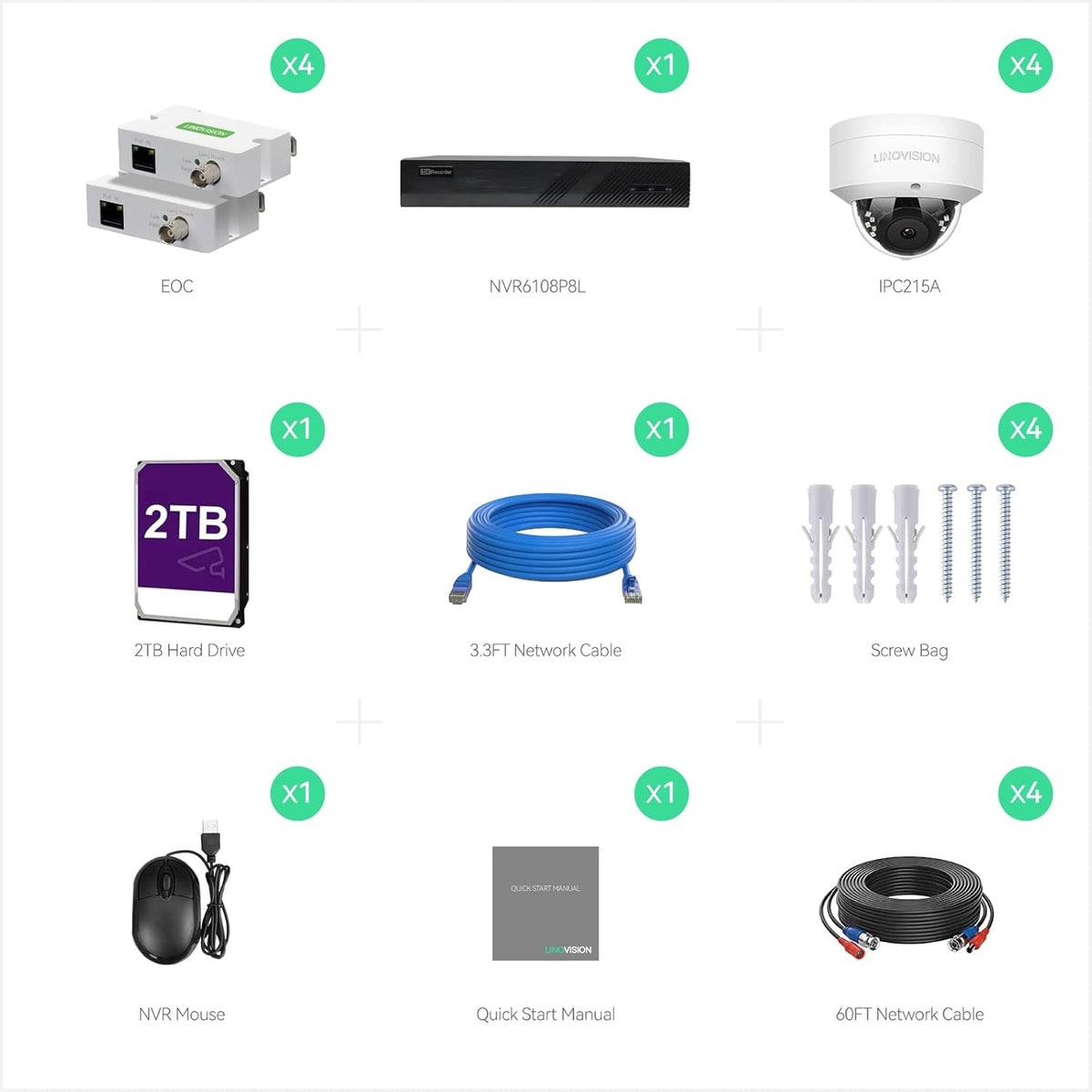 8CH 4K IP Security Camera System with 4 POE IP Dome Cameras H9536