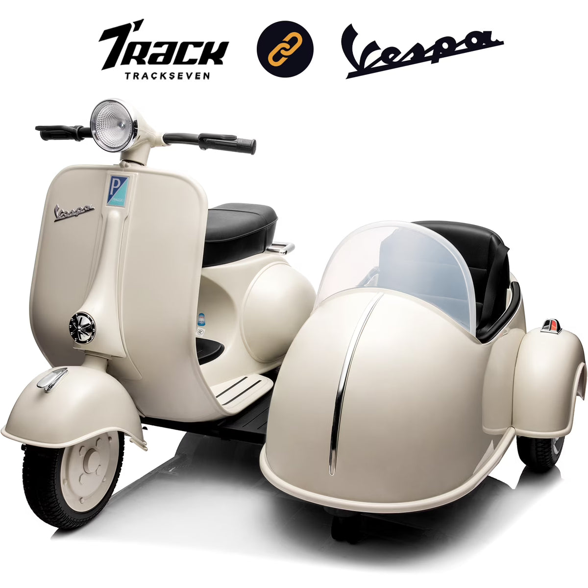 12V Licensed Vespa Ride on Motorcycle with Side Car, 2-Seater Electric Car for Kids, Grey K4003