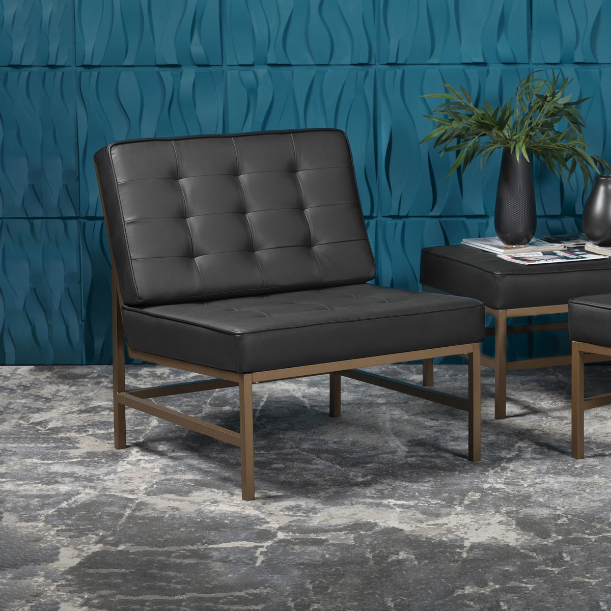 Bronze/Black Bonded Leather Accent Chair with Woven Webbing Seat J117