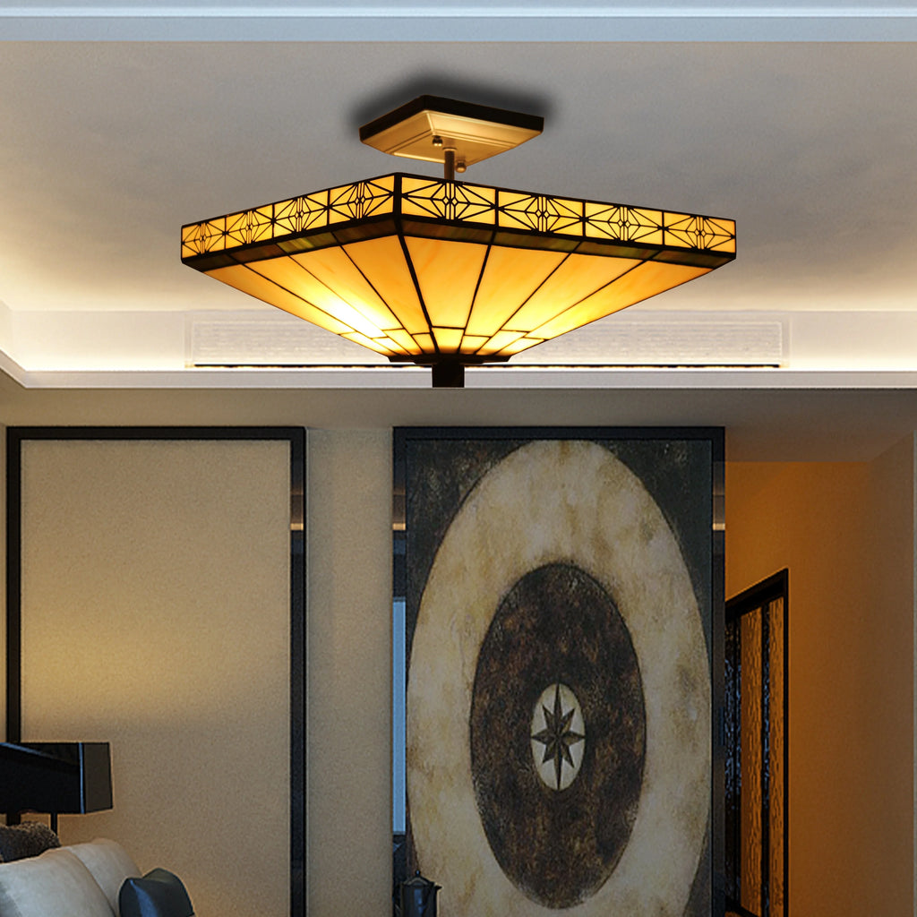 Tiffany-Style 2 Light Mission Semi-Flush Ceiling Fixture G152728