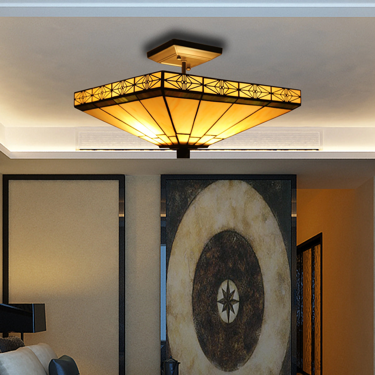 Tiffany-Style 2 Light Mission Semi-Flush Ceiling Fixture G152728