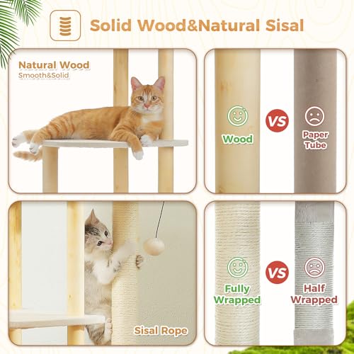 Large Beige Wooden Cat Tree with Scratching Posts Y355233