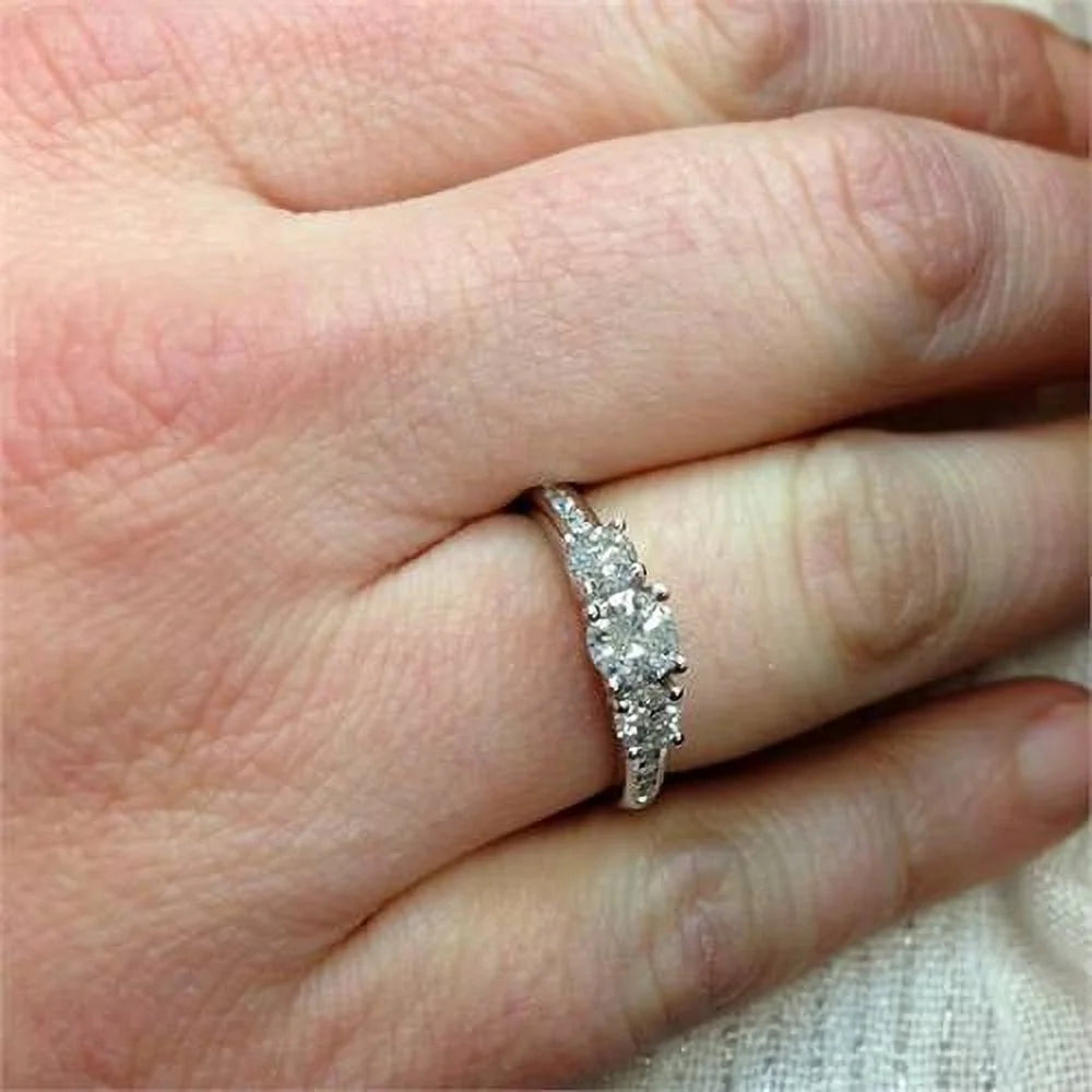 1ct 3-Stone Diamond Engagement Ring 14K White Gold E868