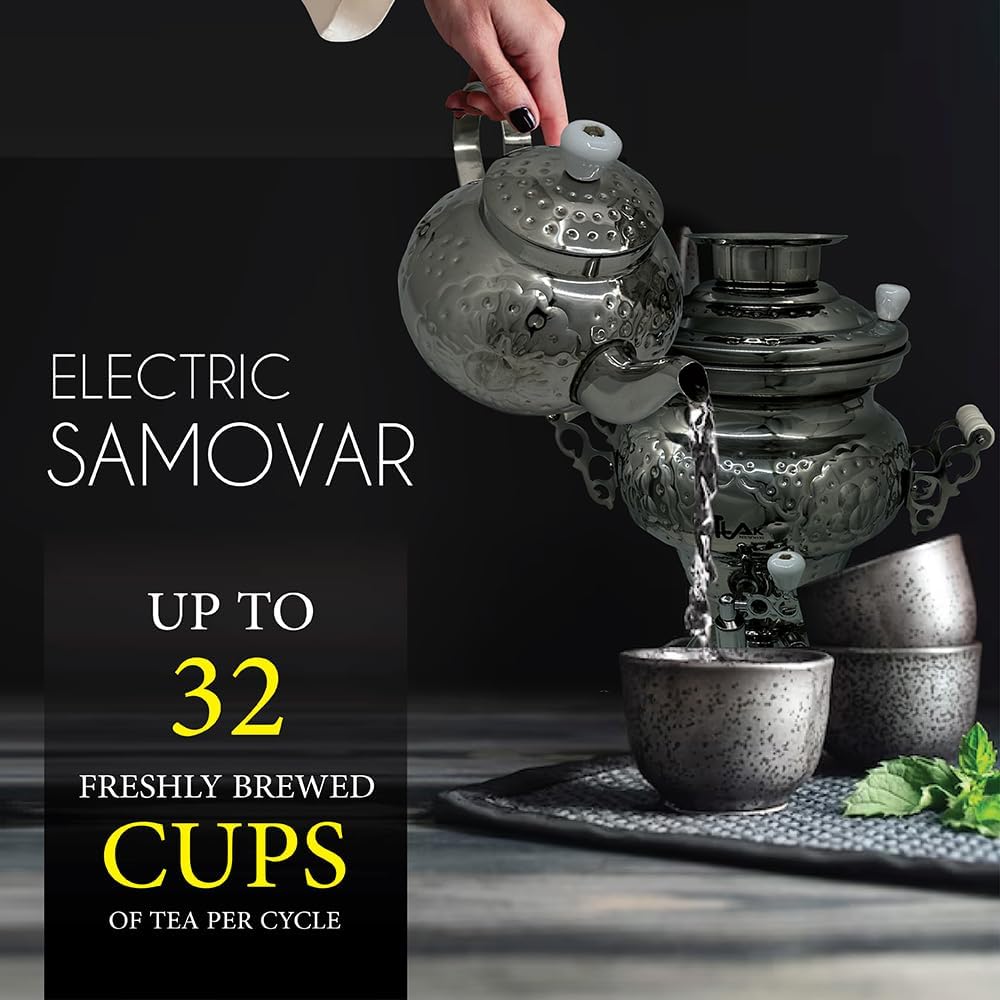 Electric Stainless Steel Samovar Tea Kettle (1 liter) Large Stainless Steel (5.0 Liters) Silver J885699