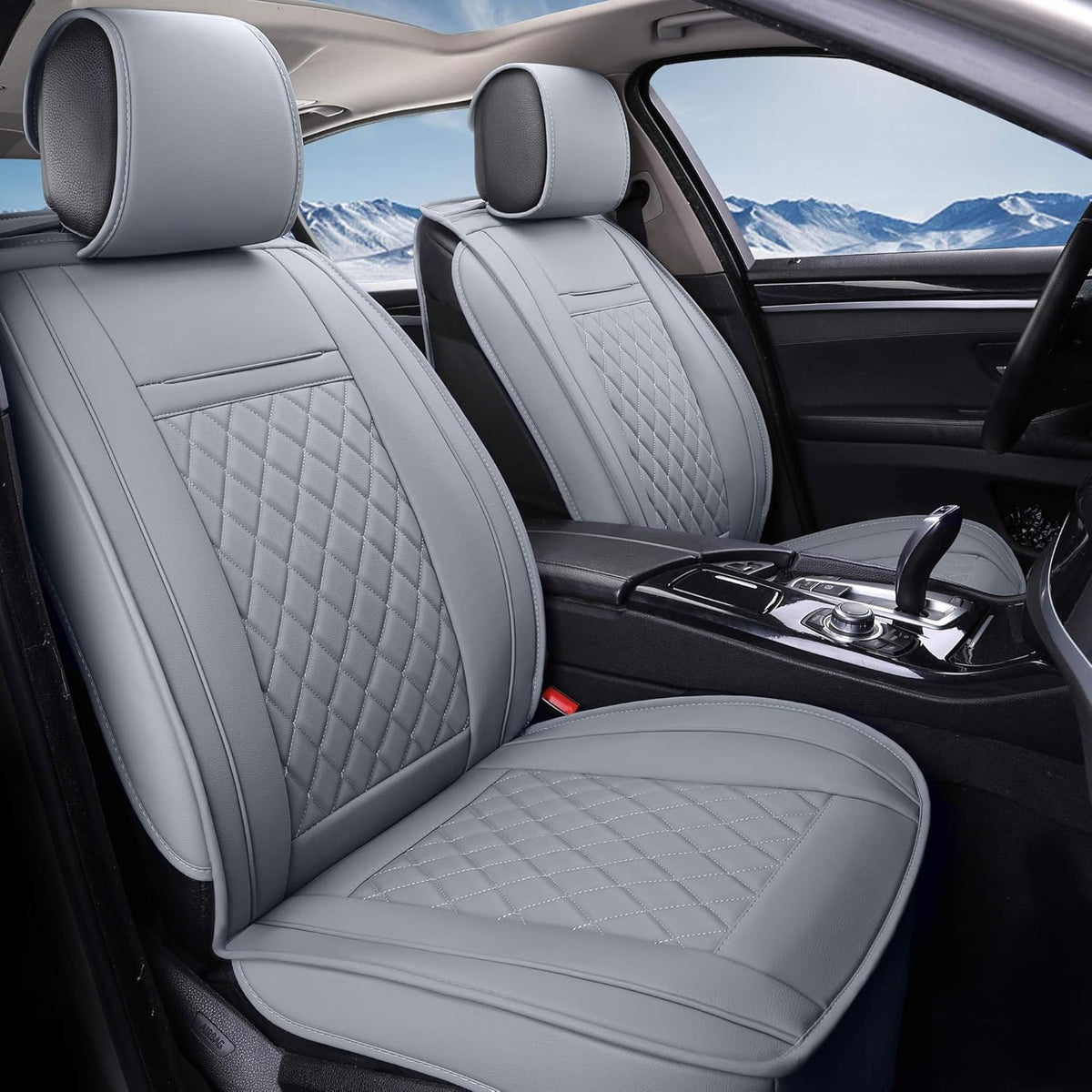 Grey Grid Full Set Car Seat Cover A52826
