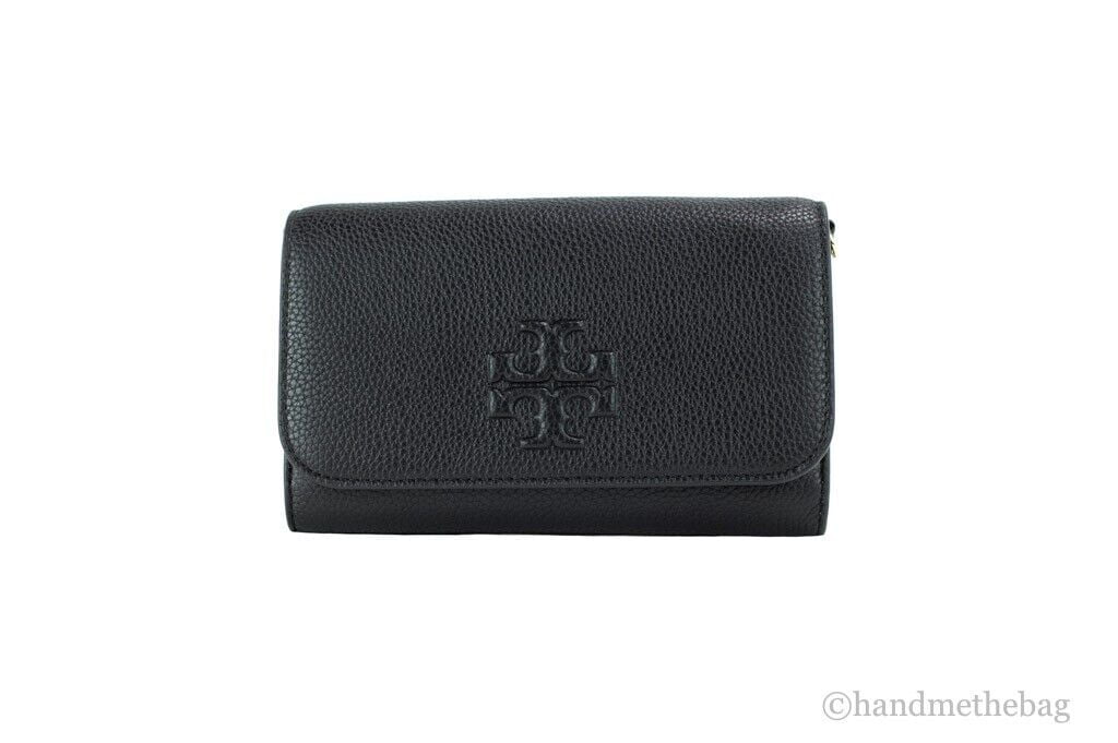 Black Pebbled Leather Flat Wallet Crossbody Handbag W472061
