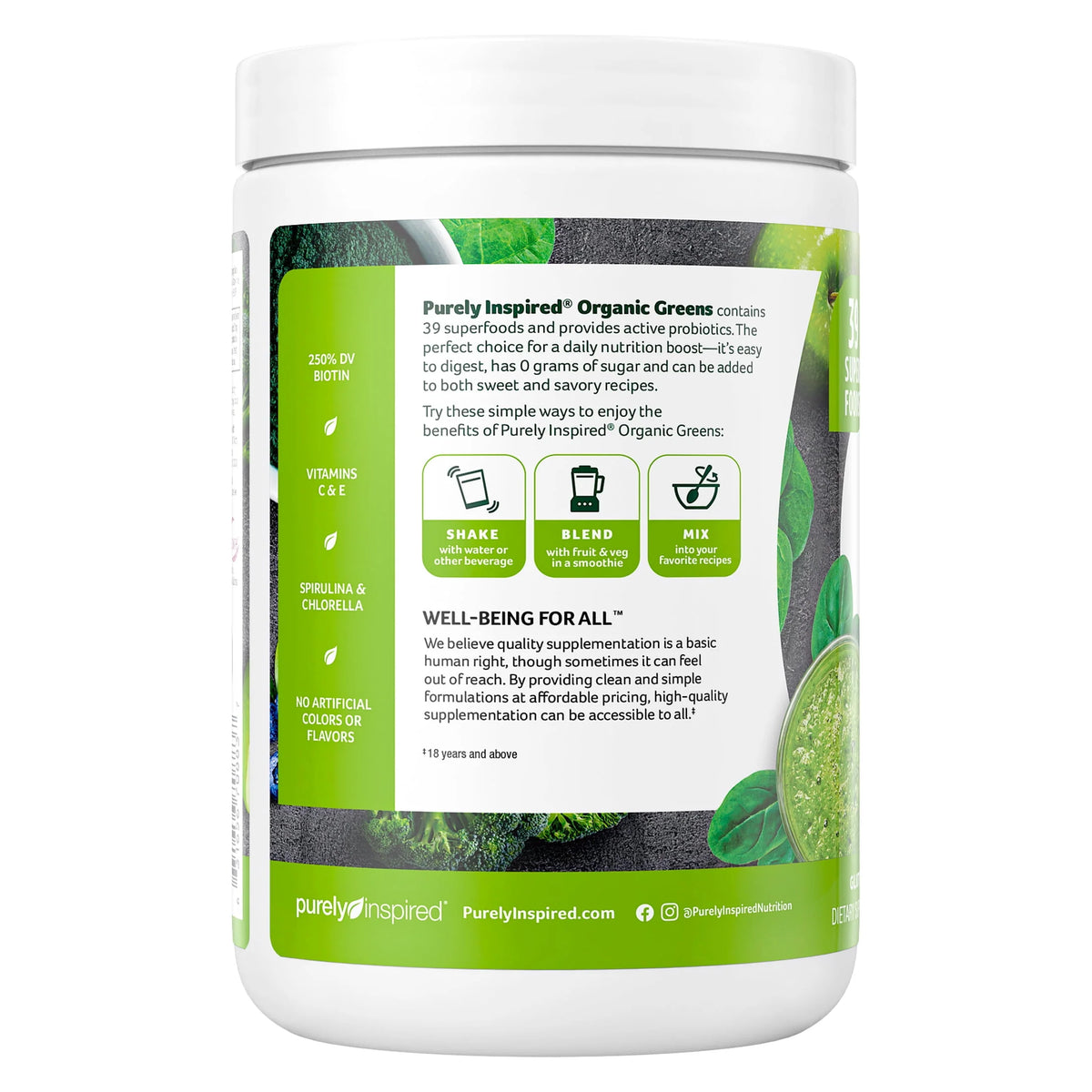 Organic Greens Superfood Supplement Powder Blend, Unflavored, 8.57 oz, 24 Servings B170032