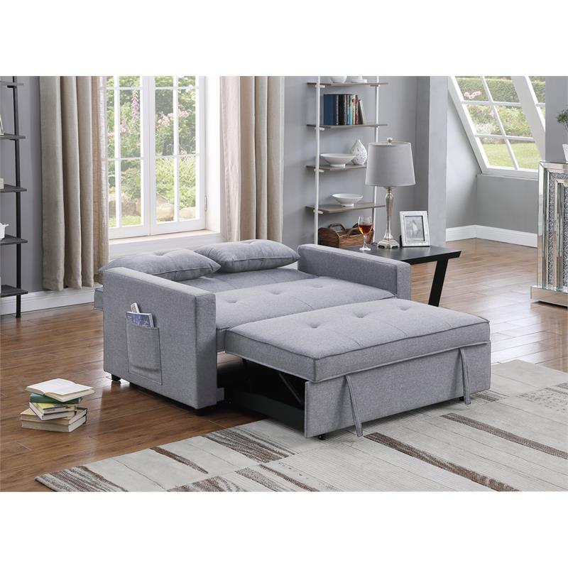 Light Gray Linen Fabric 3-in-1 Convertible Sleeper Loveseat S992896