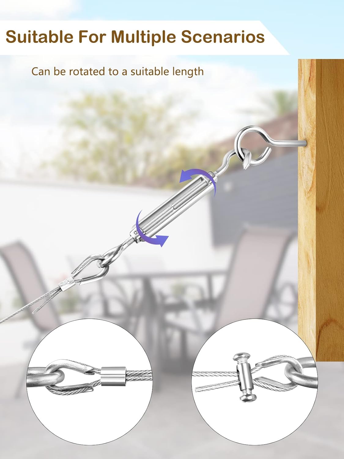 1/8 Wire Rope Kit with 100ft Stainless Steel Cable, M5 Turnbuckle Hook and Eye, Double Hole Cable Clamp P831885