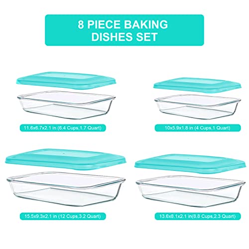 8-Pieces Rectangular Glass Baking Dish Set with Lids L994199