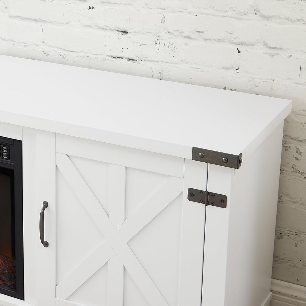 White 64.8" W TV Media Stand with Fireplace Insert X592300