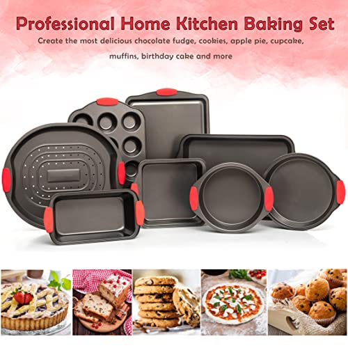 Black Non-Stick Carbon Steel Baking Sheet Set with Silicone Handles W716
