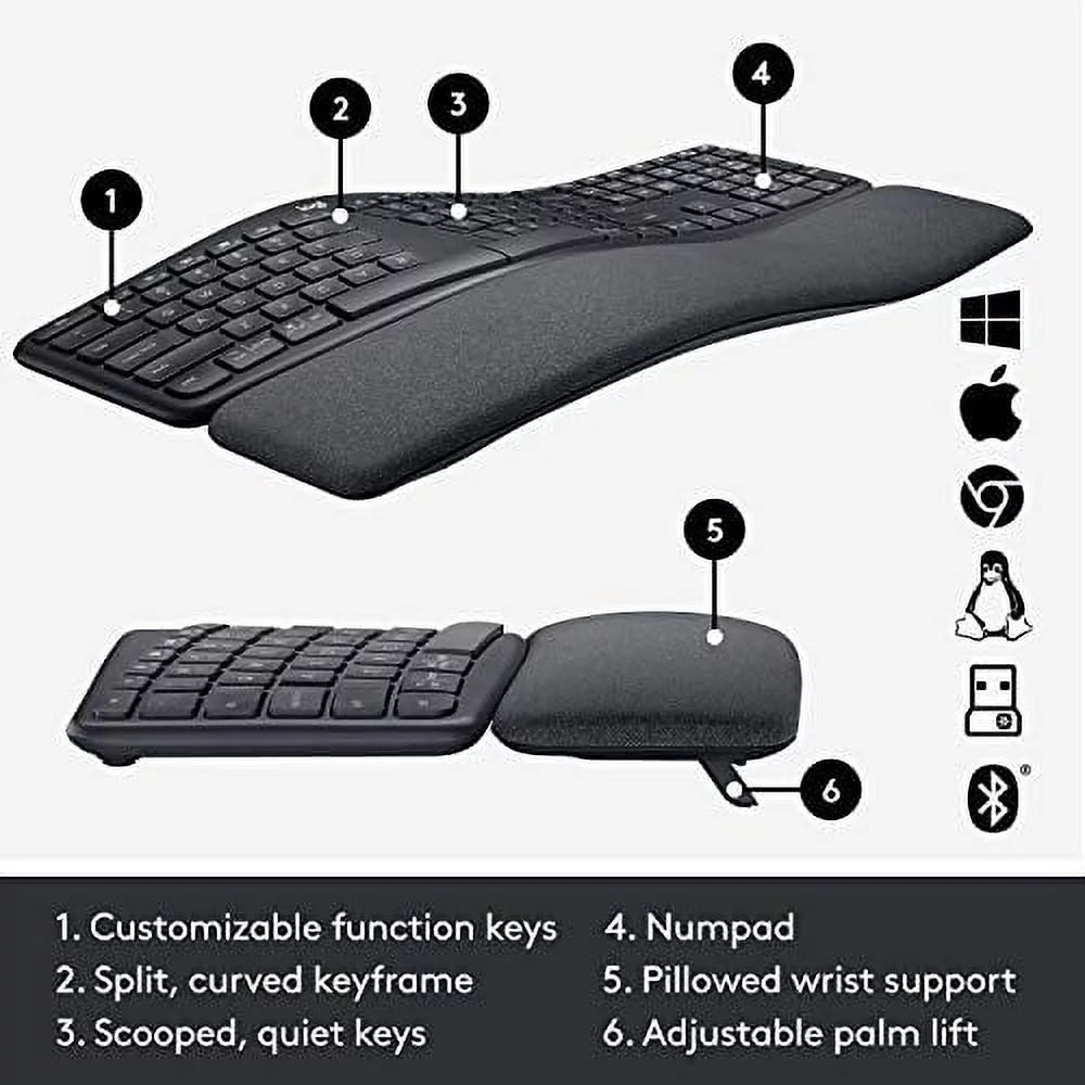 Wireless Ergonomic Keyboard with Wrist Rest P611278