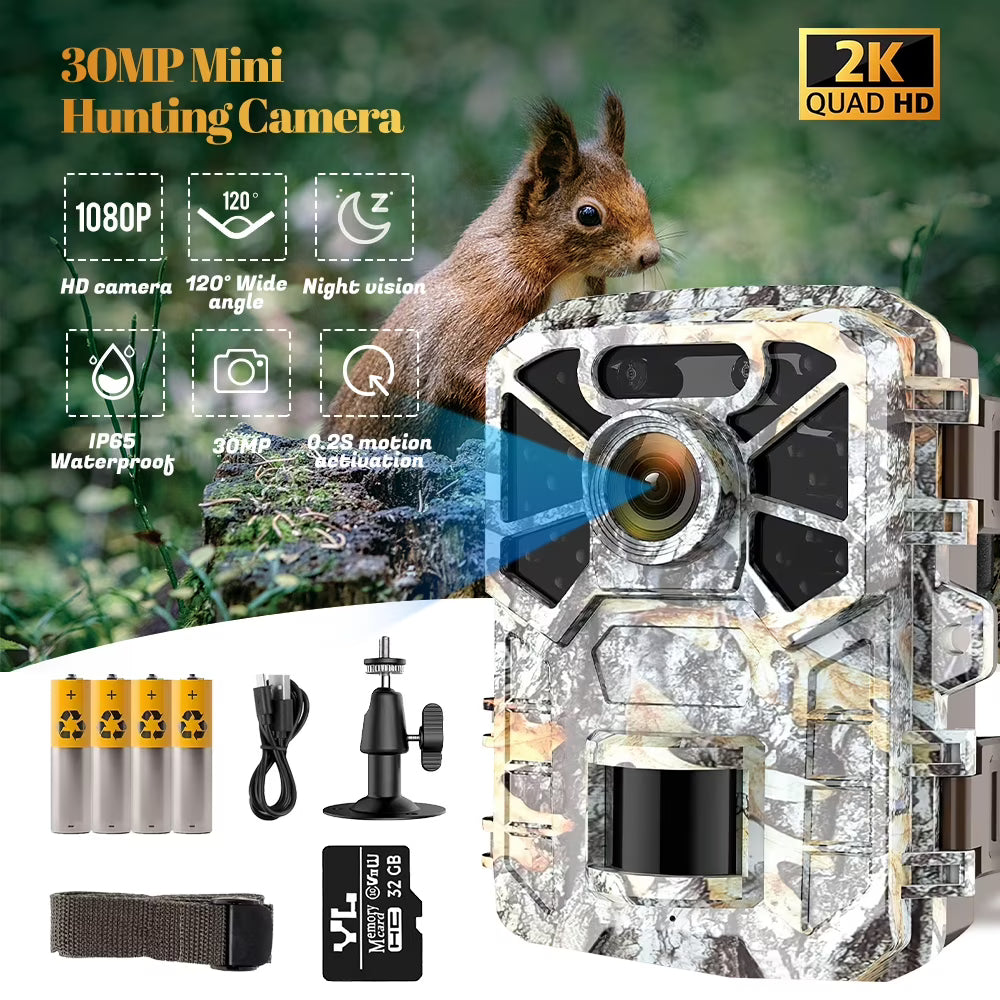 30MP 2K Infrared Night Vision Waterproof Trail Camera with 120° Wide Angle Lens P59836