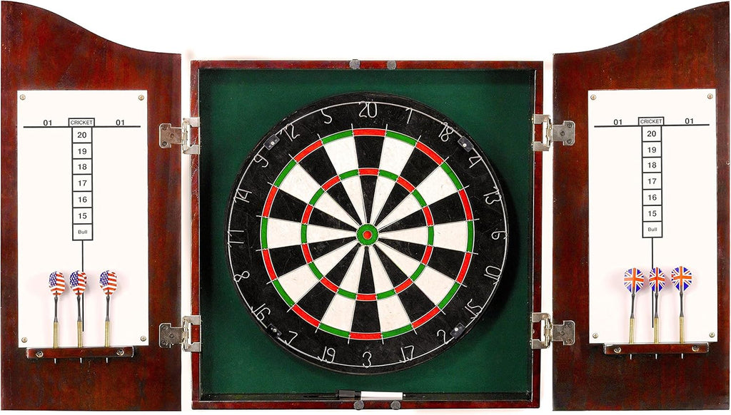 Solid Wood Dartboard Cabinet with Dark Cherry Finish A499