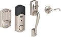 Satin Nickel Smart Deadbolt with Camelot Trim & Front Entry Handleset with Left Hand Lever U93134
