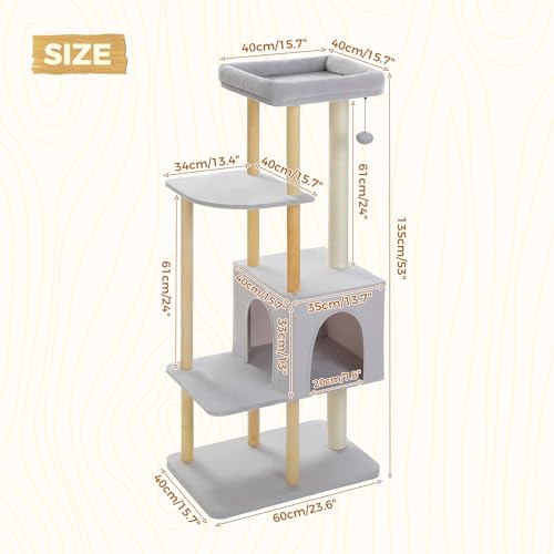 Large Beige Wooden Cat Tree with Scratching Posts Y355233