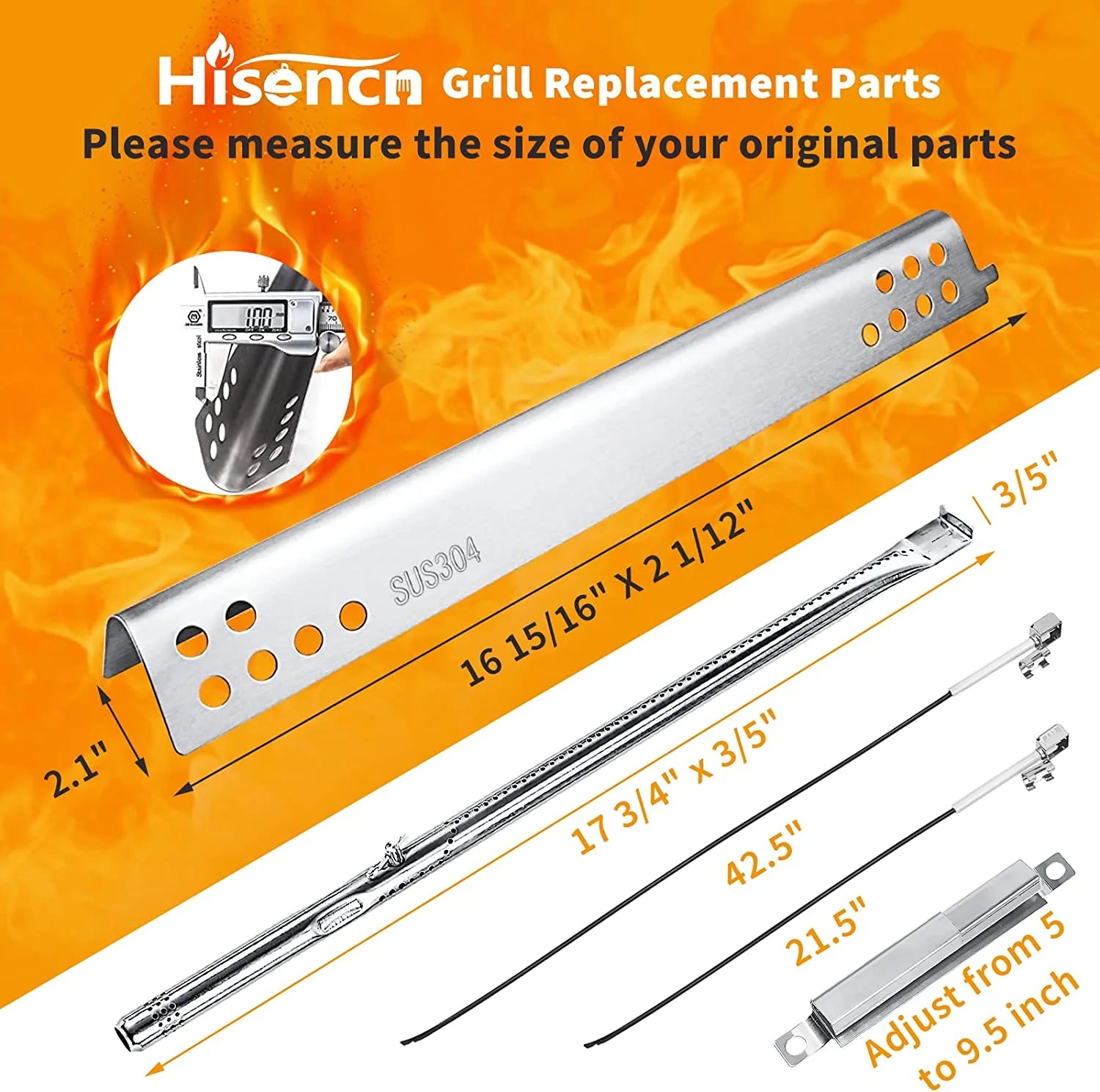 4 Burner Grill Replacement Burner and Heat Plates O3308