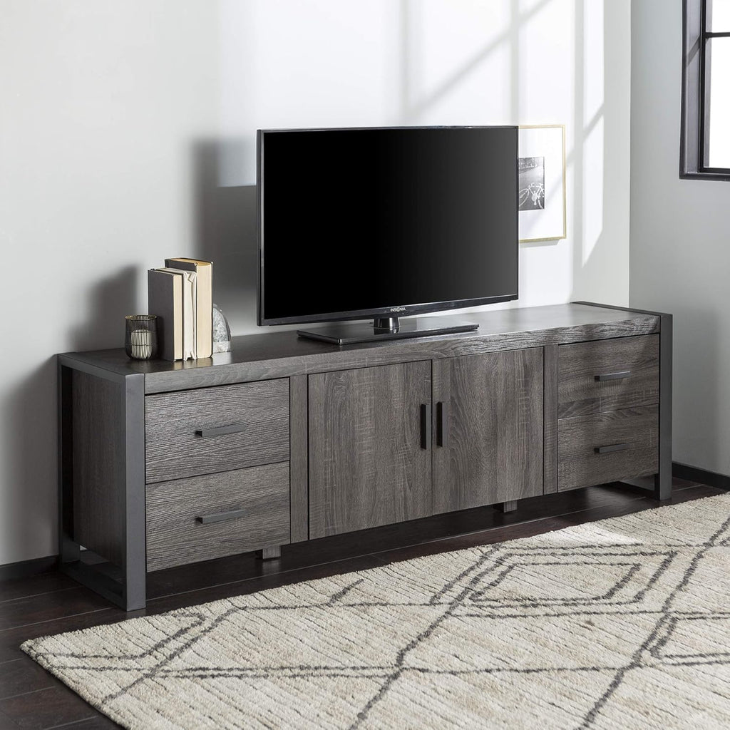 60 Inch Wood TV Stand with Cabinet Doors and Open Shelves Z6098