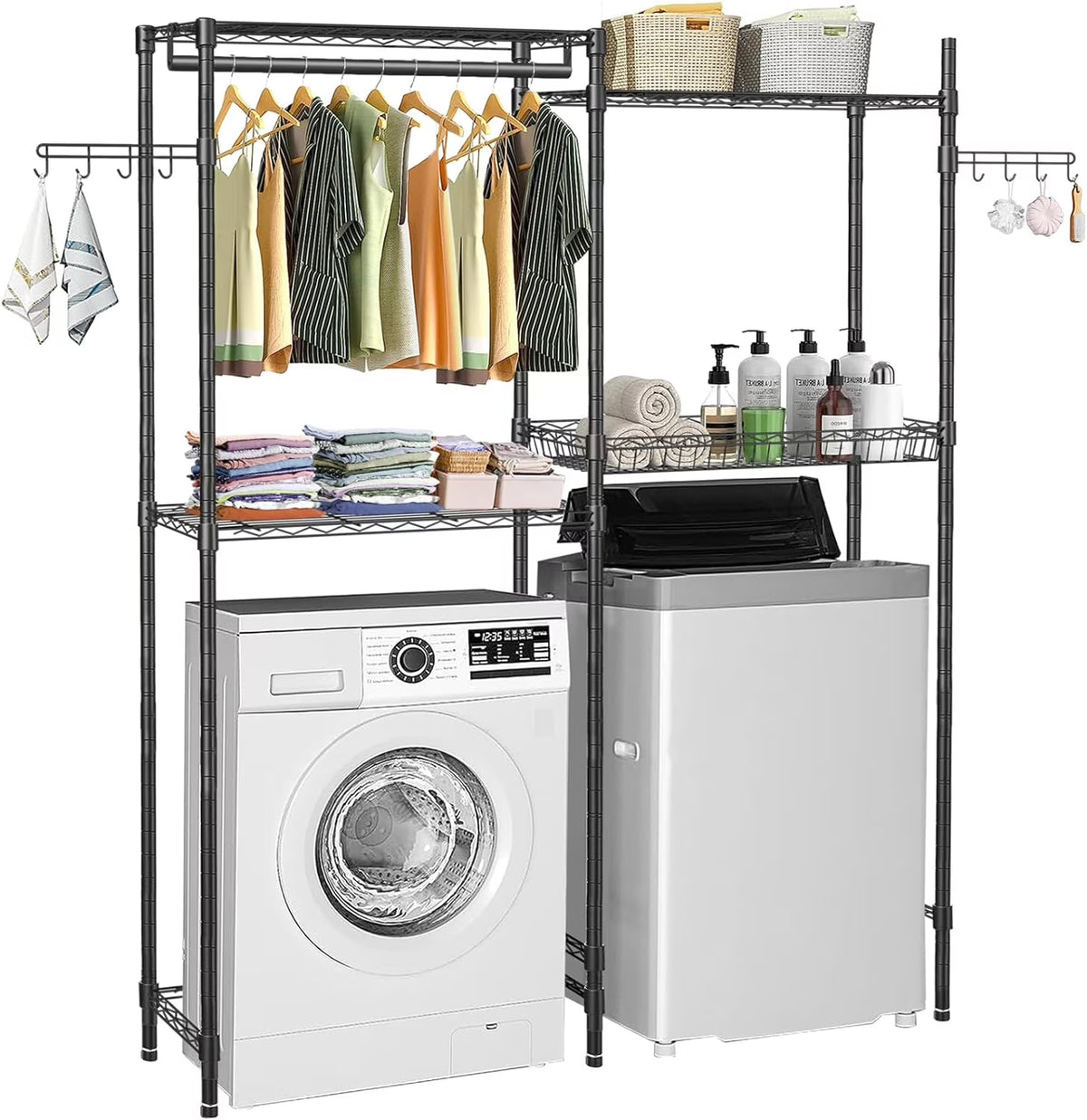 Black 4 Tier Clothes Drying Rack with Adjustable Shelves J178