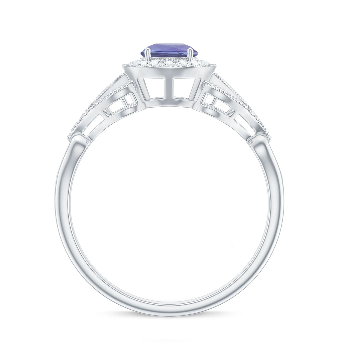 Tanzanite and Diamond Engagement Ring, 925 Sterling Silver, US 4.00 K3869