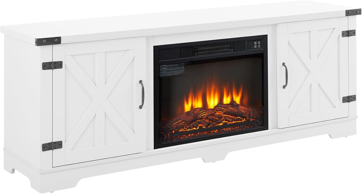 White 64.8" W TV Media Stand with Fireplace Insert X592300