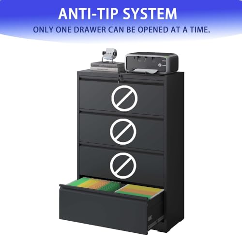 4 Drawer Metal Lateral File Cabinet Black D4563