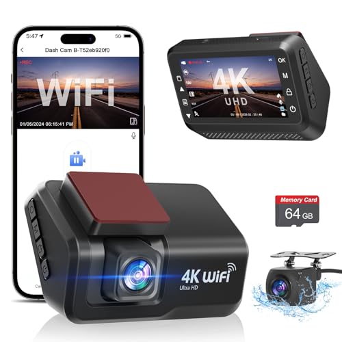 4K+1080P WiFi Dual Dash Cam with 3’’ IPS Screen and 64GB Card S6898