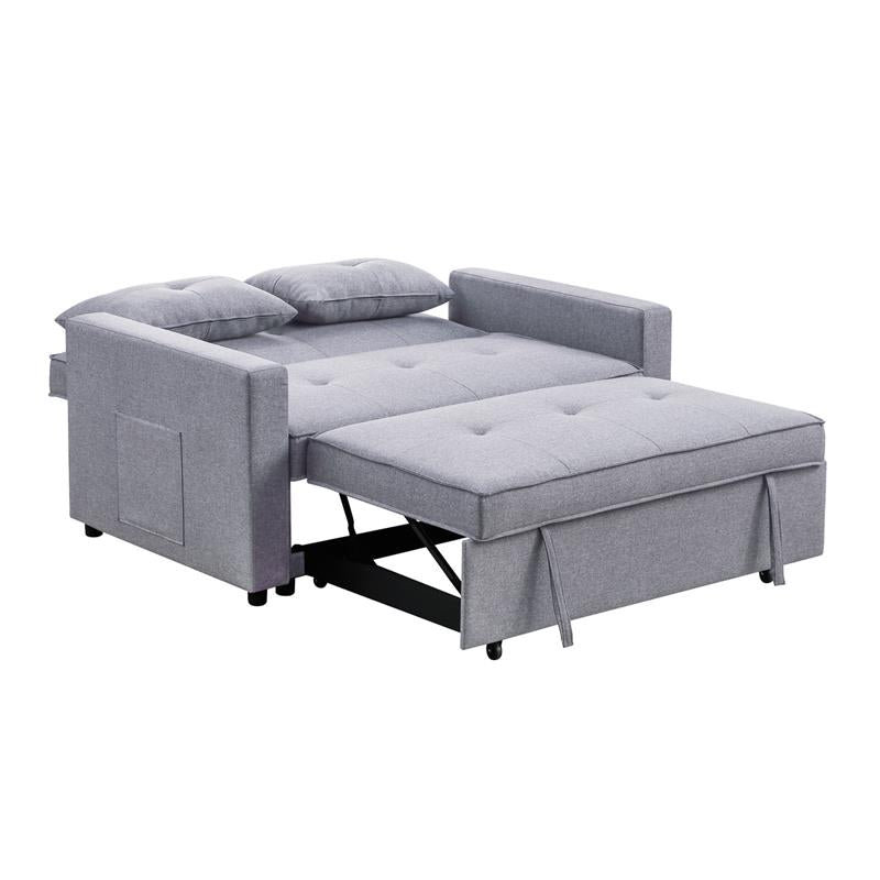 Light Gray Linen Fabric 3-in-1 Convertible Sleeper Loveseat S992896