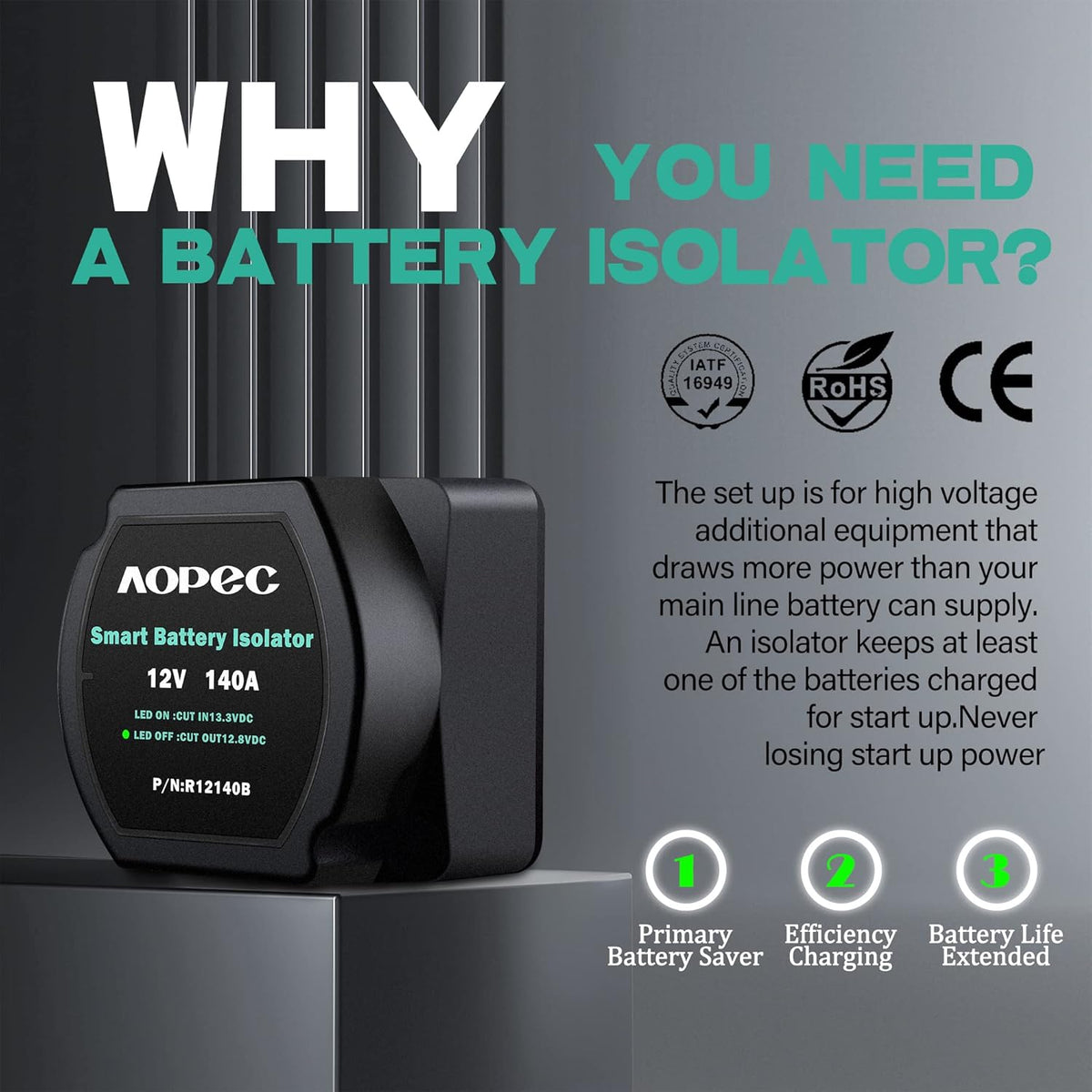 12V 140Amp Smart Waterproof Dual Battery Isolator F513