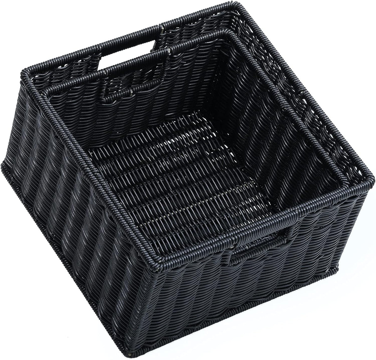 Black Woven Storage Baskets with Handles, Set of 2 T6730