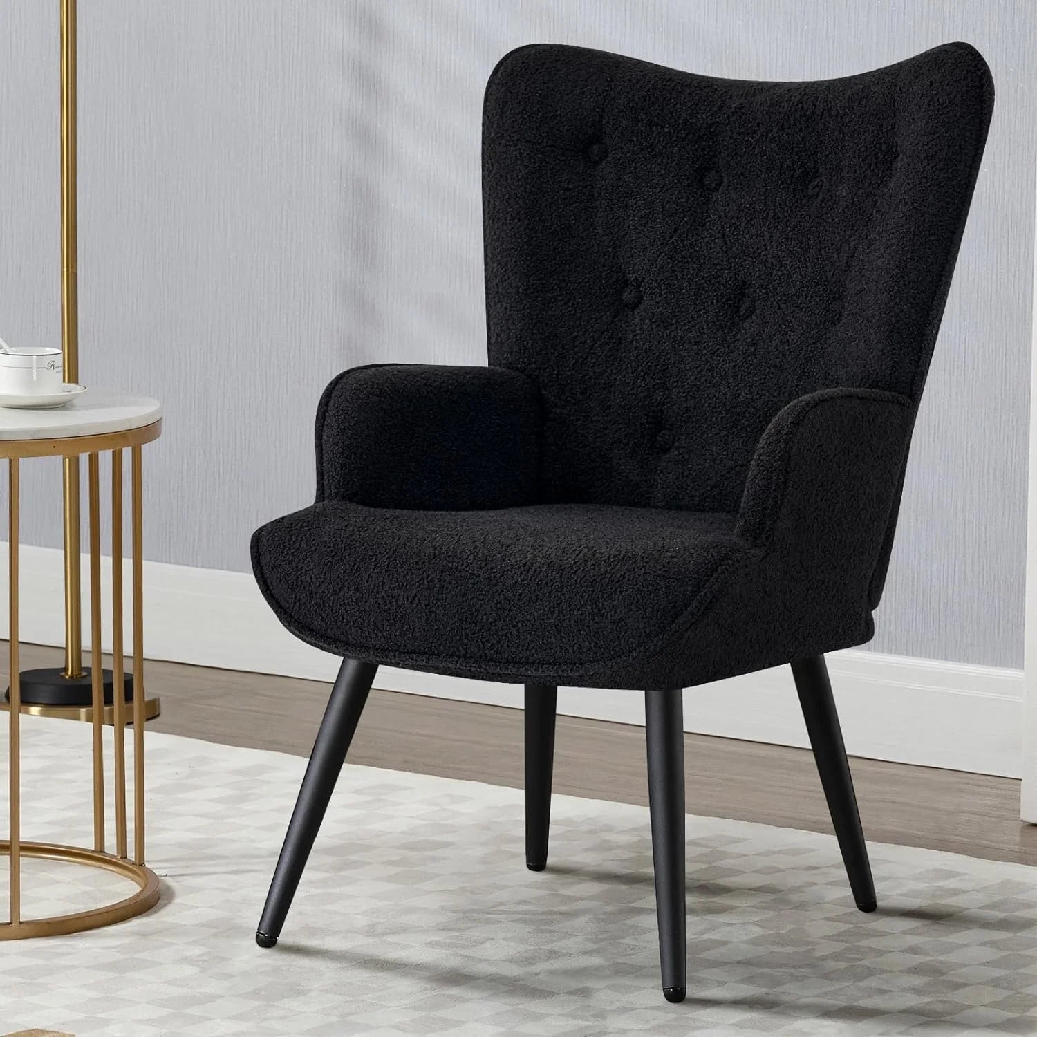Pink Velvet Tufted Wingback Accent Chair with Solid Metal Legs S6535