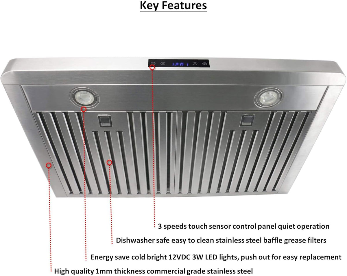 30 Inch Under Cabinet Stainless Steel Range Hood with Baffle Filters Z7826