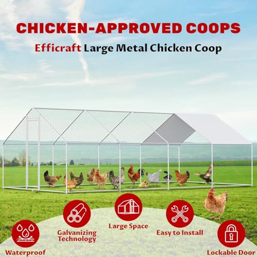 Large Chicken Coop for 20 Chickens Metal Chicken Run with Waterproof Cover for Walk-in Outdoor Poultry Cage K871