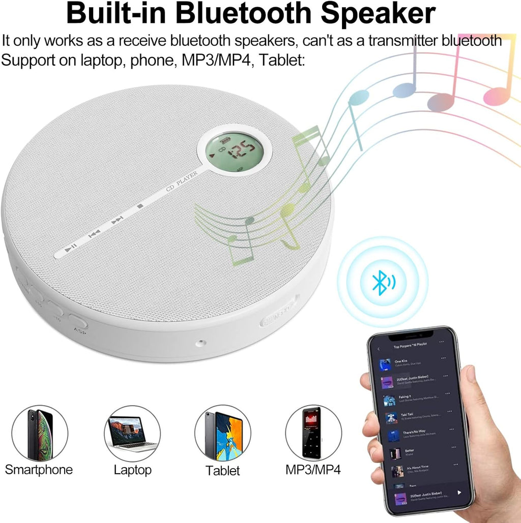 Rechargeable CD Player with Bluetooth, Gray, Pack of 2 W48863