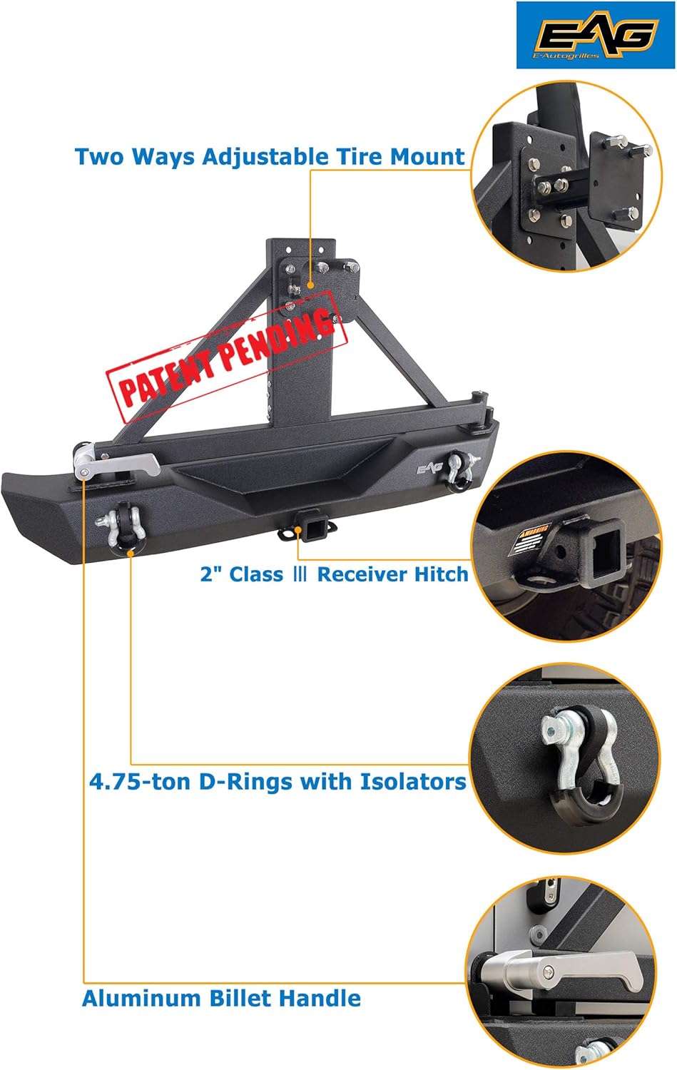 Rear Bumper and Tire Carrier with Third Brake Light Mounting Bracket V67950