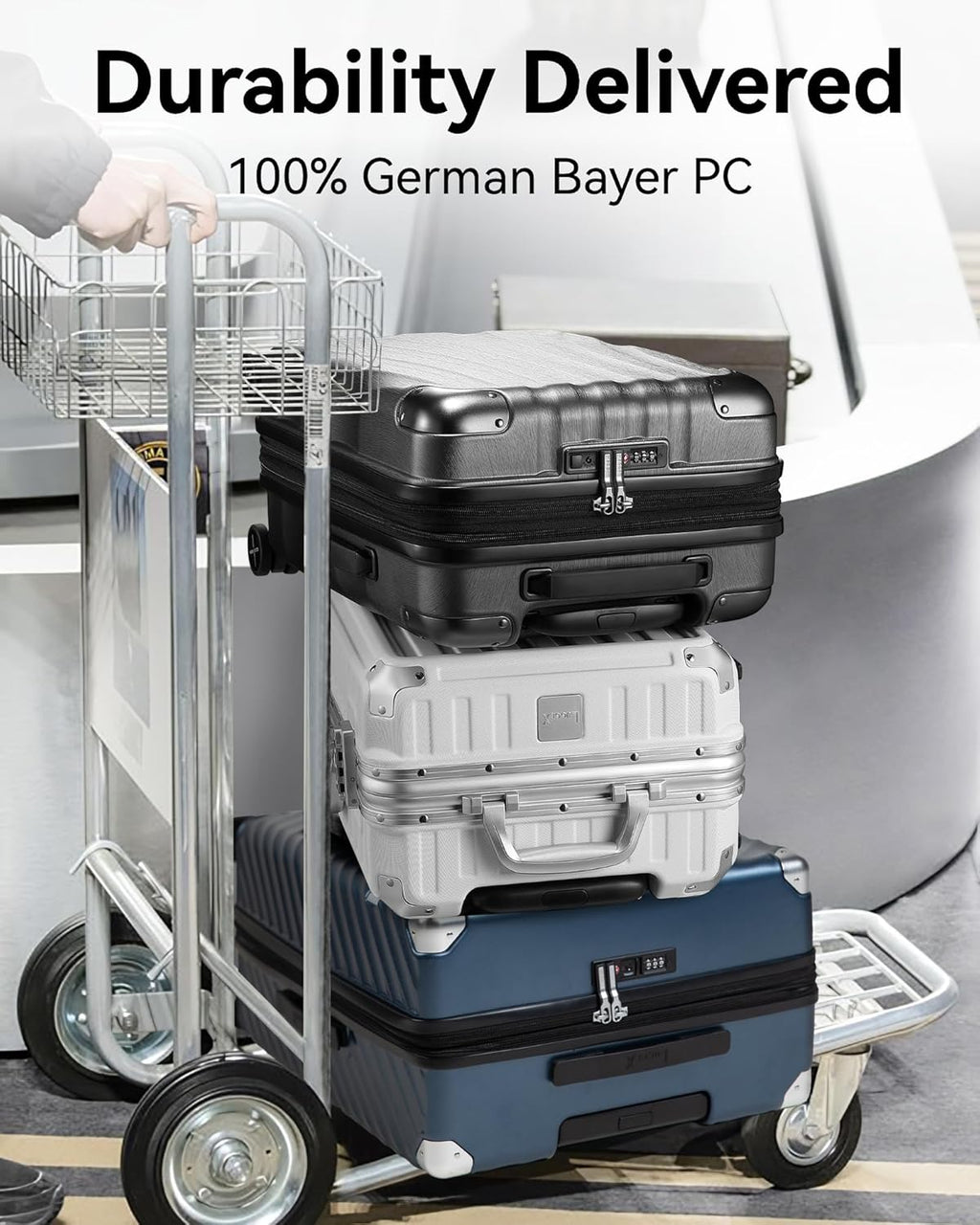 2 Piece 100% Polycarbonate Expandable Hard Suitcases with Wheels (Black, 20/28) C26162